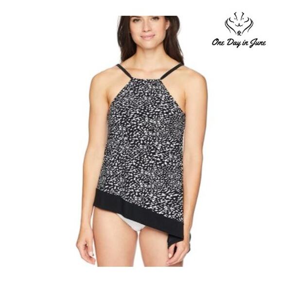 Coastal Blue Asymmetrical Hem Tankini Top Size L - Picture 1 of 4